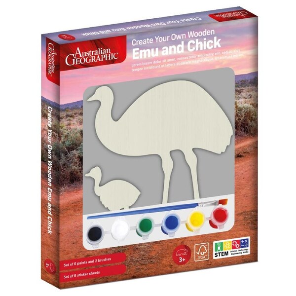 Australian Geographic Create Your Own Wooden Emu and Chick Paint Kit