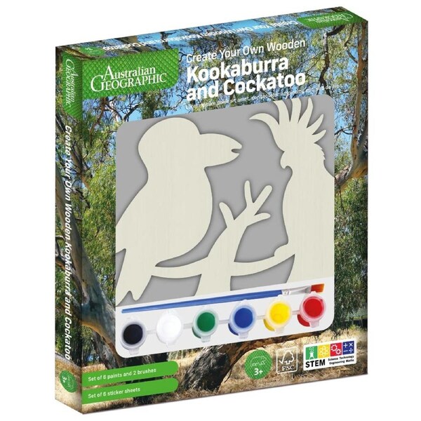 Australian Geographic Create Your Own Wooden Kookaburra and Cockatoo Paint Kit