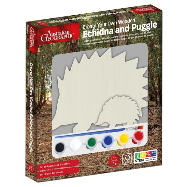 Australian Geographic Create Your Own Wooden Echidna and Puggle Paint Kit