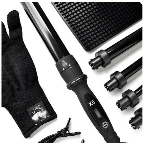 H2D X5 Curling Wand Black with 5 Different Barrel Sizes Included