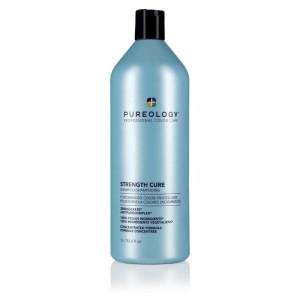 Pureology Strength Cure Shampoo 1lt fortifies & repair damaged, color-treated hair.