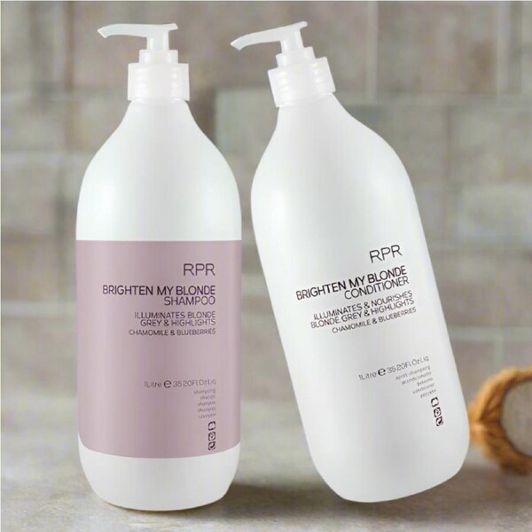 RPR brighten my blonde shampoo and Conditioner 1lt Duo Purple Toning Illuminates Blonde Grey & Highlights