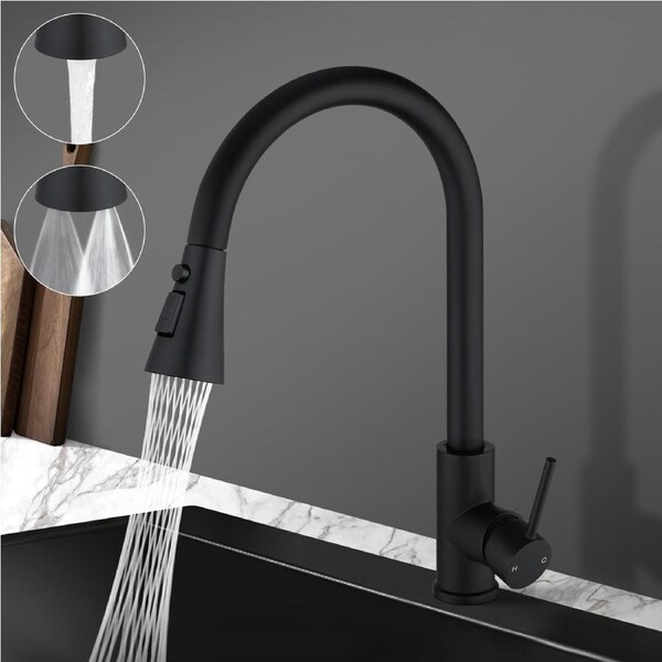 ACA 3-Mode Black Pull Out Kitchen Mixer Tap Laundry Sink Swivel Spout Faucet