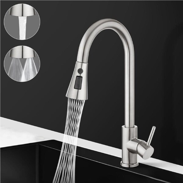 ACA 3-Mode Brushed Pull Out Kitchen Mixer Tap Laundry Sink Swivel Spout Faucet
