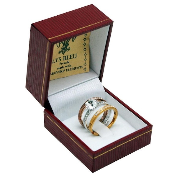 Lys Bleu 3 Tone Adjustable Rings with Swarovski Elements