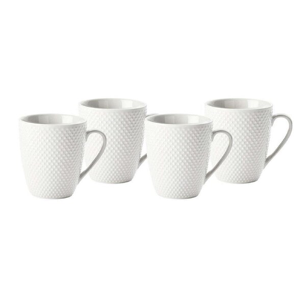 4pc Wiltshire White Stipple Embossed Hot Beverage Drinking Mugs Cup Set 350ml