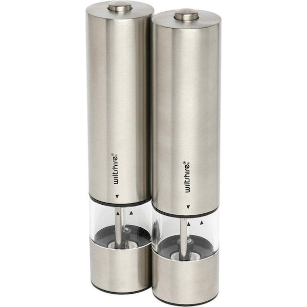 2pc Wiltshire Electric Stainless Steel Salt & Pepper Grinder Mill Set 22cm