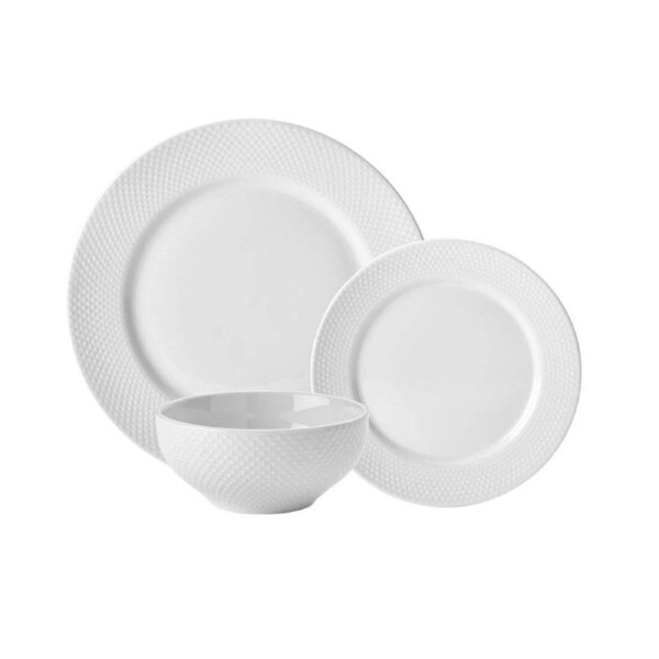 12pc Wiltshire White Stipple Porcelain Embossed Everyday Dining Dinner Set
