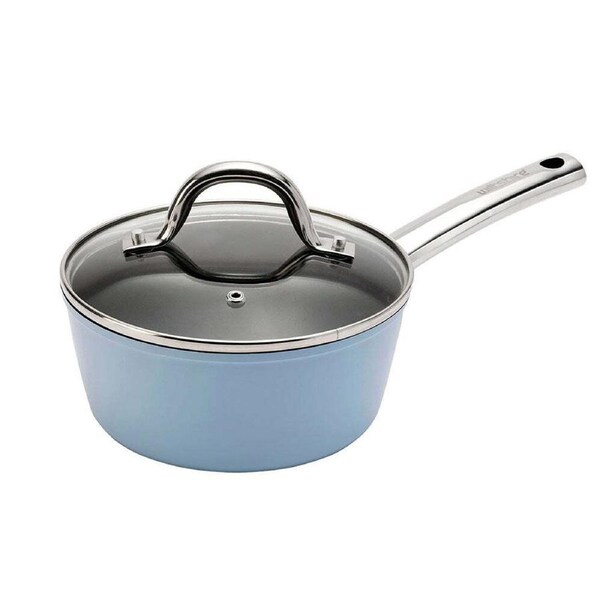 Wiltshire Easycook Blue Non-Stick Glass Lid Cookware Stove Saucepan 18cm