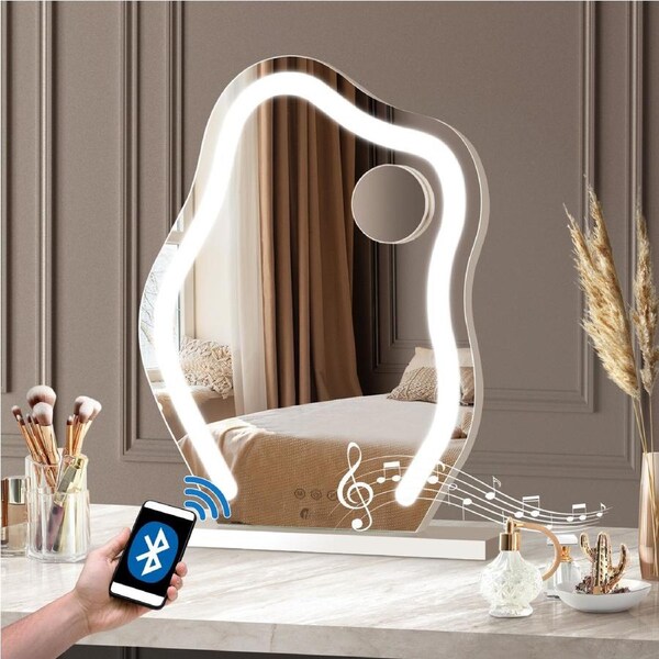 Oikiture 45x58cm Makeup Mirror Bluetooth Hollywood LED Light Vanity Mirrors Standing