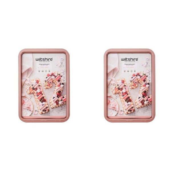 2PK Wiltshire Rose Gold Non-Stick Rectangular Cookie Sheet Baking Tray Med 39cm