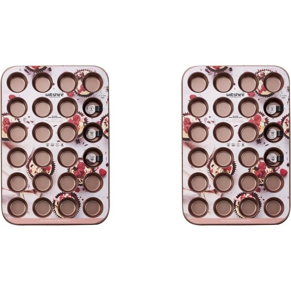 2x Wiltshire Rose Gold 24 Cup Non-Stick Muffin/Cupcake Oven Safe Baking Pan