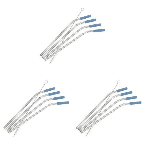 3 x 4pc Wiltshire Reusable Stainless Steel Drinking Straws with Silicone Tips