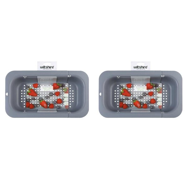 2PK Wiltshire Expandable Multi-Purpose Kitchen Sink Strainer Collander Basket