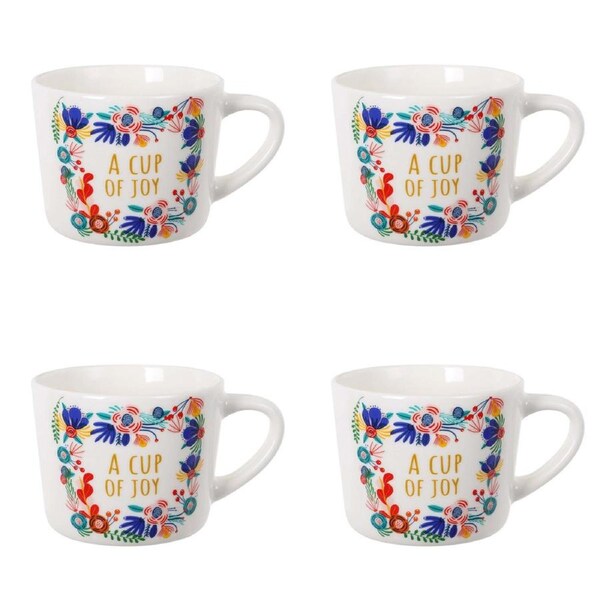 4PK Wiltshire A Cup Of Joy Printed New Bone China Modern Tapered Mug 400ml