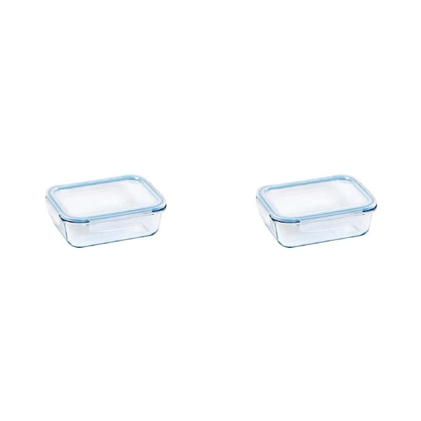 2PK Wiltshire Reusable Rectangular Glass Airtight Food Storage Container 1000ml