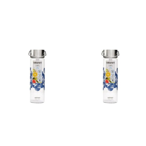 2PK Wiltshire Reusable Leak-Proof Glass Drinking Water Bottle Cup Denim 600ml