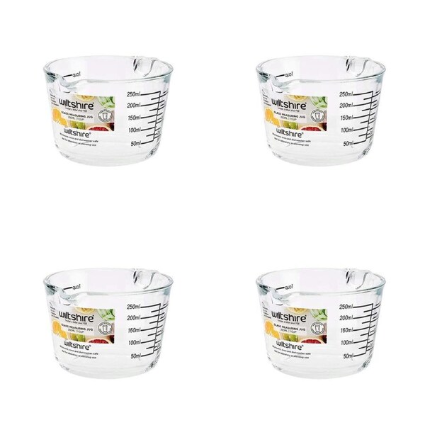 4PK Wiltshire Essential Kitchen Cookware/Bakeware Glass Measuring Jug 250ml