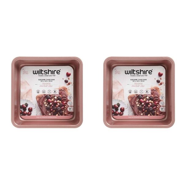 2PK Wiltshire Rose Gold Square Non-Stick Cake Pan Oven Safe Baking Tin 20cm
