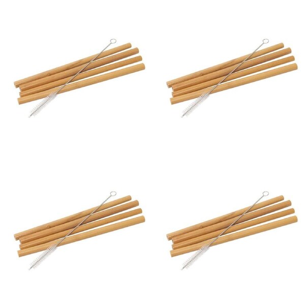 4 x 4pc Wiltshire Reusable 100% Bamboo Drinking Straws w/ Cleaning Brush 20cm