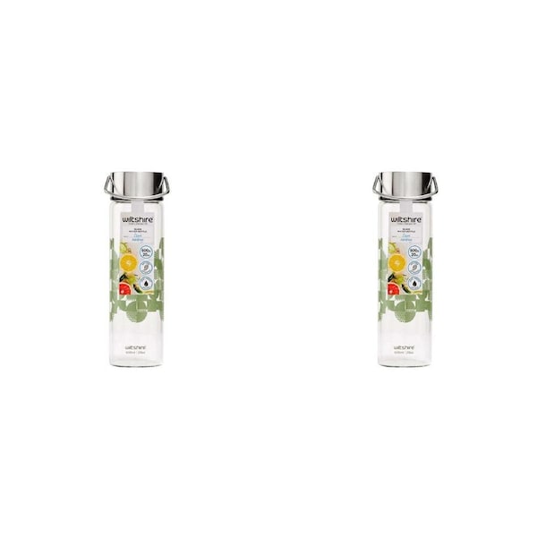 2PK Wiltshire Reusable Leak-Proof Glass Drinking Water Bottle Cup Sage 600ml