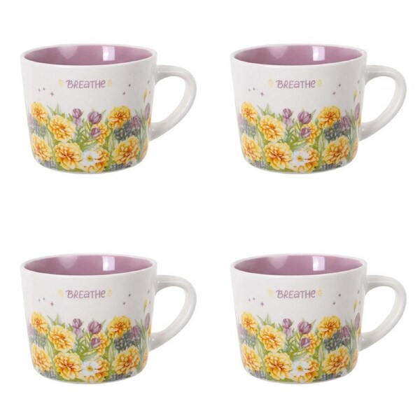 4PK Wiltshire Breathe Printed New Bone China Modern Tapered Drinking Mug 400ml