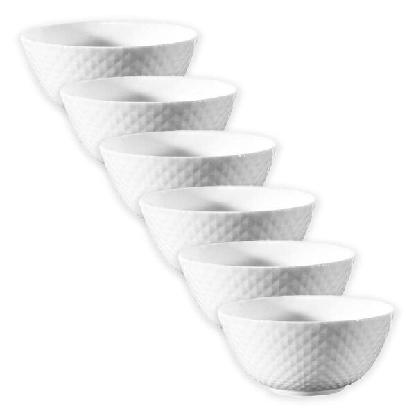 6PK Wiltshire Diamond White Glass Textured Dinnerware Glossy Rice Bowl 12cm