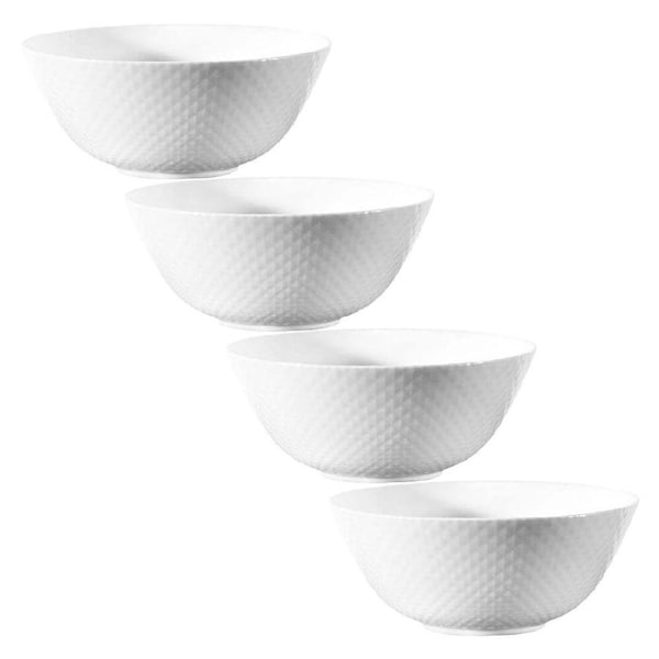 4PK Wiltshire Diamond White Everyday Dining Glass Textured Noodle Bowl 18cm