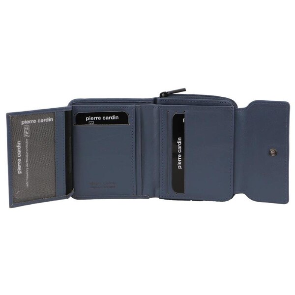 Pierre Cardin Leather Ladies Tri-Fold Tab Zip-Around Wallet - Teal