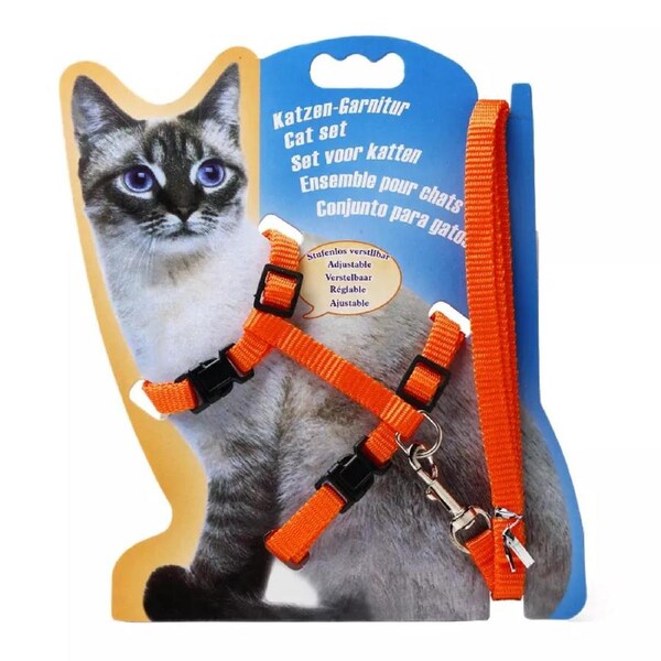 Petwiz Easy Fit Adjustable Cat Harness With Leash - Orange