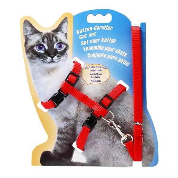 Petwiz Easy Fit Adjustable Cat Harness With Leash - Red