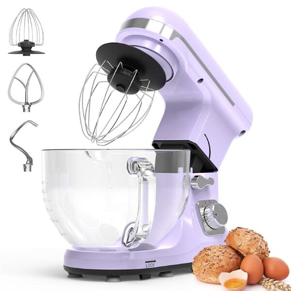 Advwin 5.5L 1400W Stand Mixer, 6-Speed Purple Electric Food Mixer