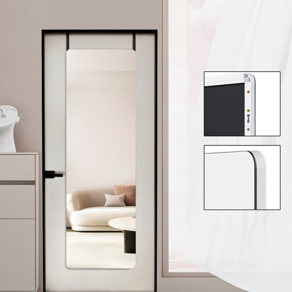 ACA Bedroom White Aluminium Framed Wall Mounted Full-length Mirror Bracket Rectangle