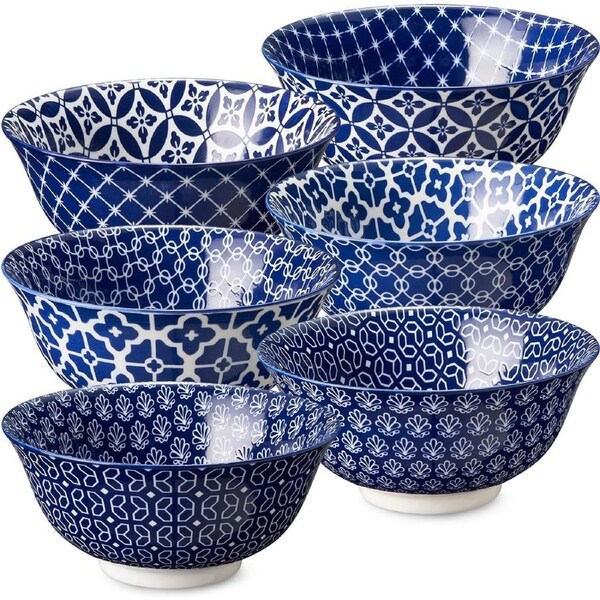 Cereal Bowls Set of 6, Ceramic Soup Bowls Small Dessert Bowls for Fruit, Snack, Ice Cream, Microwave Safe Bowls for Kitchen Decor and Housewarming Gift, Dishwasher