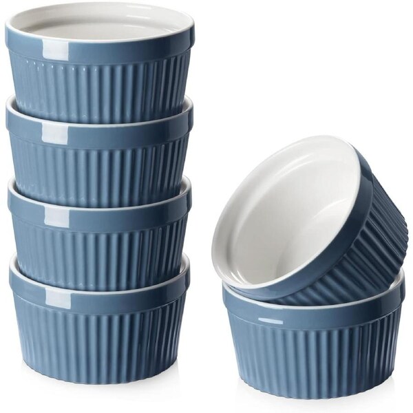 Porcelain Ramekins Bowls for Souffle, Creme Brulee, Classic Style Ramekins for Baking Oven Safe, Set of 6