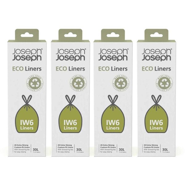 4x 20pc Joseph Joseph IW6 30L Eco Liners Plastic Trash Bag w/ Drawstring Grey