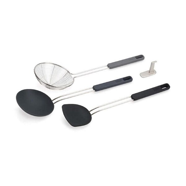 3pc Joseph Joseph Nest Fusion Silicone S/S Wok Cooking Utensil Skimmer/Spoon BLK