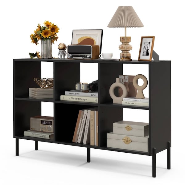 Costway Wooden Bookcase Display Shelf Study Living Room Organizer w/6 Storage Cube Black