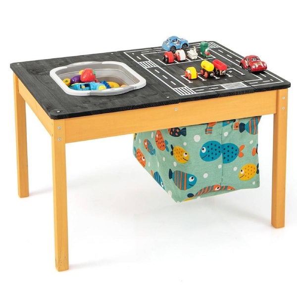 Costway 4-in-1 Sand&Water Activity Table Wooden Sandpit Playset Game Table w/ Storage Bin Black