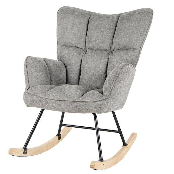 Costway Rocking Chair Upholstered Sofa Linen Nursery Armchair Living Home Balcony Furniture Grey