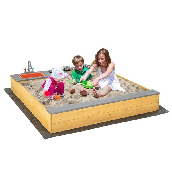 Costway Wooden Sandbox Garden Bed Sand Pit Gift w/ Kitchen Playset Beach Backyard Natural