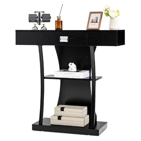 Costway 3-Tier Console Table Side Table Classical Hallway Table Entry Table Display Organiser Black