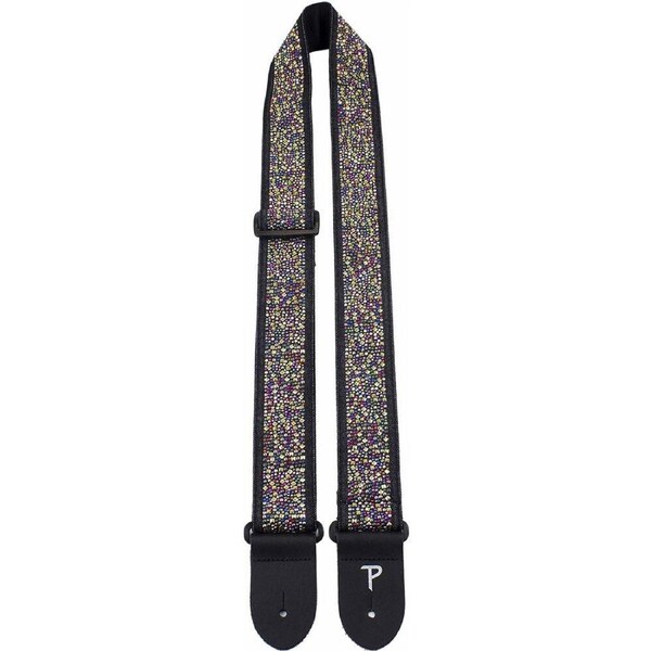 Perris 2.5" Jacquard Ribbon Sewn Guitar Strap with Multi-Colour Rhinestones on Black Design
