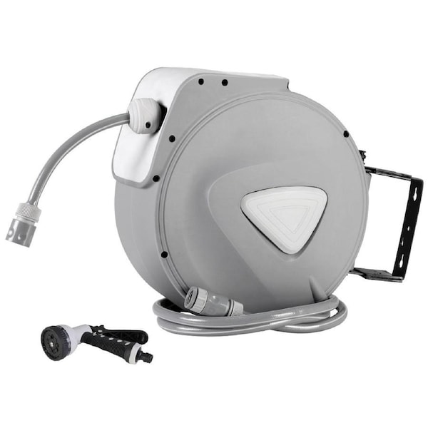 Garden 20m Retractable Hose Reel Spring Loaded Swivel & Rewind Design Spray Gun