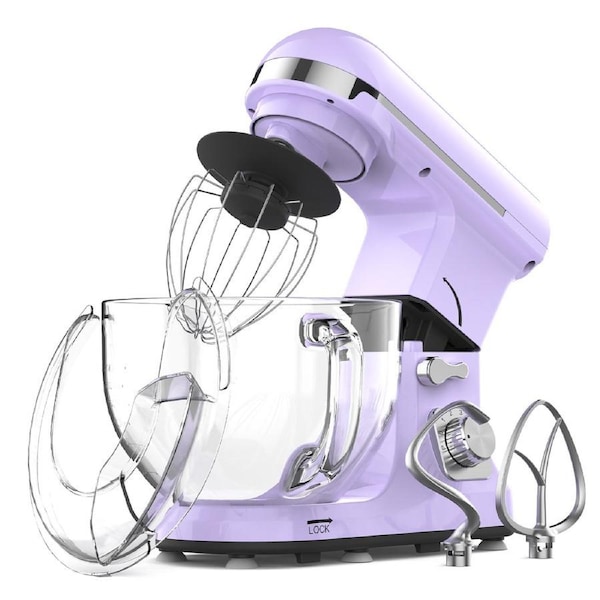 YOPOWER 5.5L Stand Mixer, Purple Electric Food Mixer, 6-Speed Kitchen Machine with Dough Hook, Whisk & Beater - 1400W Updated
