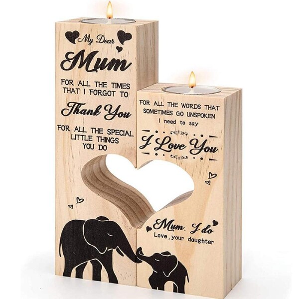 Catzon Heart-Shaped Wooden Candlestick Personalized Ornaments Christmas Gift-Elephant