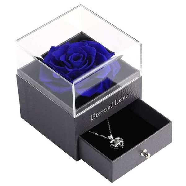 Catzon Preserved Flower Rose Gift Box for Valentines Day Anniversary Wedding-Blue