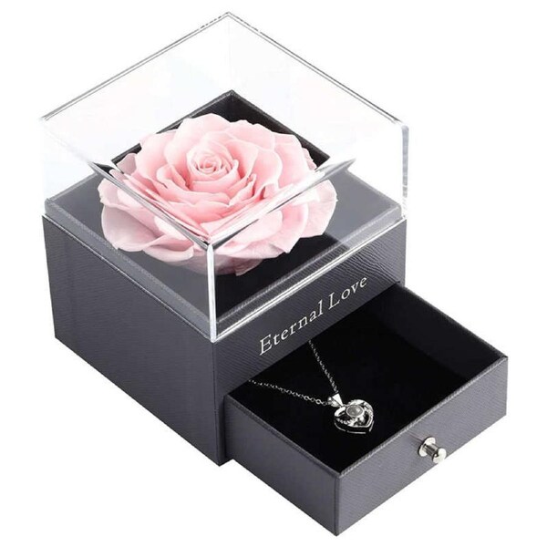 Catzon Preserved Flower Rose Gift Box for Valentines Day Anniversary Wedding-Pink