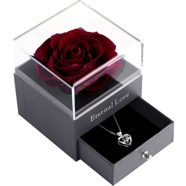Catzon Preserved Flower Rose Gift Box for Valentines Day Anniversary Wedding-Wine Red