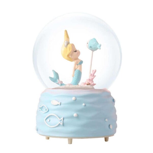 Catzon Mermaid Princess Snow Globes with Music LED Light Birthday Gift for Girls-Blue